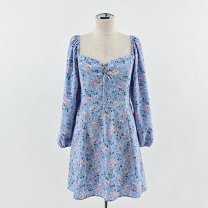 Abercrombie Fitch Ditzy Floral Mini Dress Size M Romantic Girly Blue Square Neck
